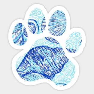 Blue Seashell Paw Print Sticker